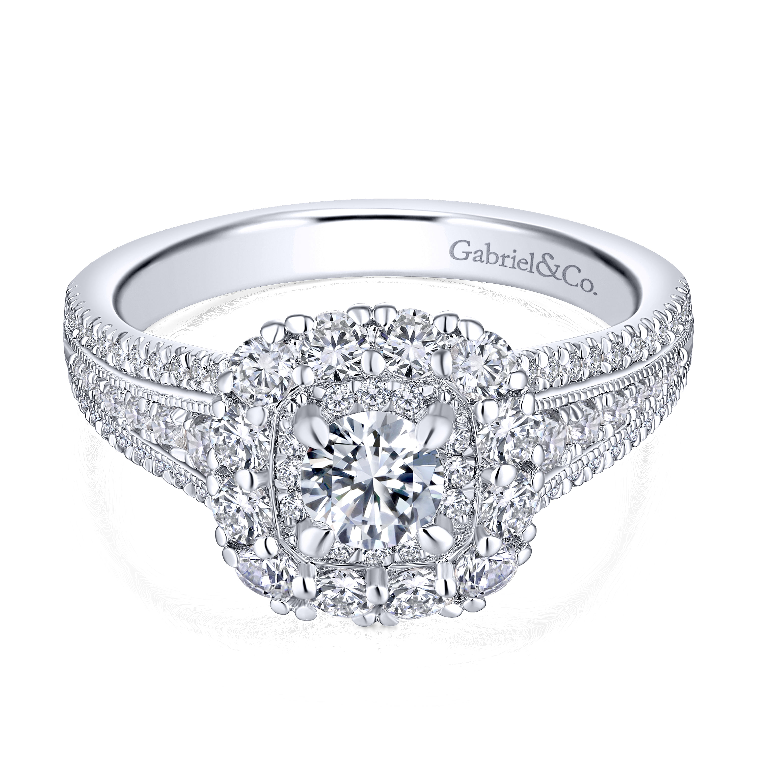 Gabriel - 14K White-Rose Gold Round Complete Diamond Engagement Ring