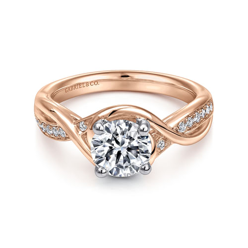 14K White-Rose Gold Round Diamond Bypass Channel Set Engagement Ring