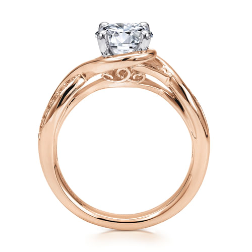 14K White-Rose Gold Round Diamond Bypass Channel Set Engagement Ring
