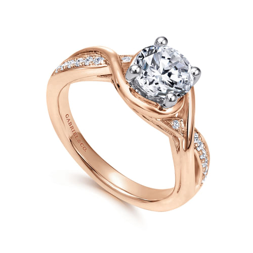 14K White-Rose Gold Round Diamond Bypass Channel Set Engagement Ring