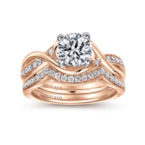 14K White-Rose Gold Round Diamond Bypass Channel Set Engagement Ring