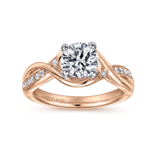 14K White-Rose Gold Round Diamond Bypass Channel Set Engagement Ring