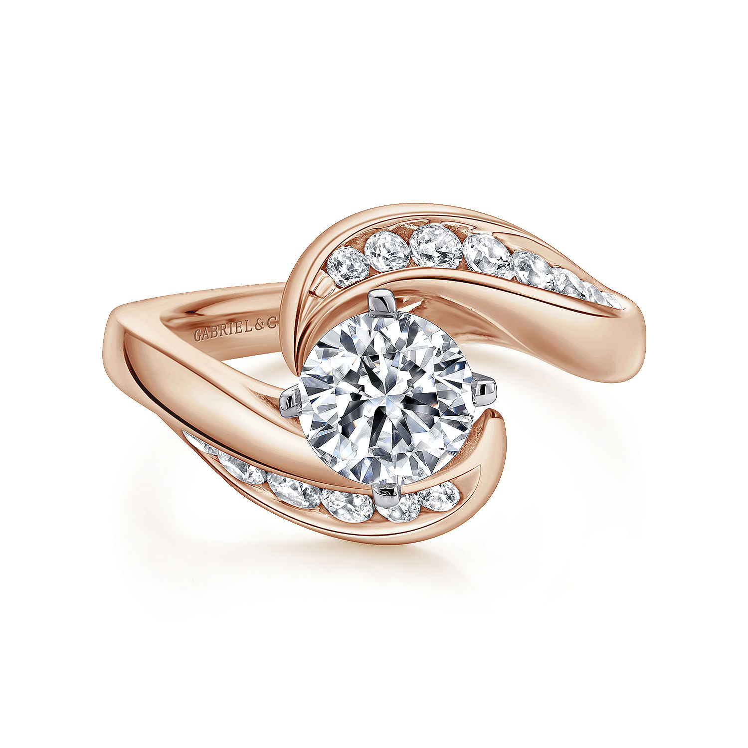Gabriel - 14K White-Rose Gold Round Diamond Bypass Channel Set Engagement Ring