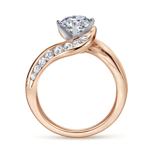 14K White-Rose Gold Round Diamond Bypass Channel Set Engagement Ring