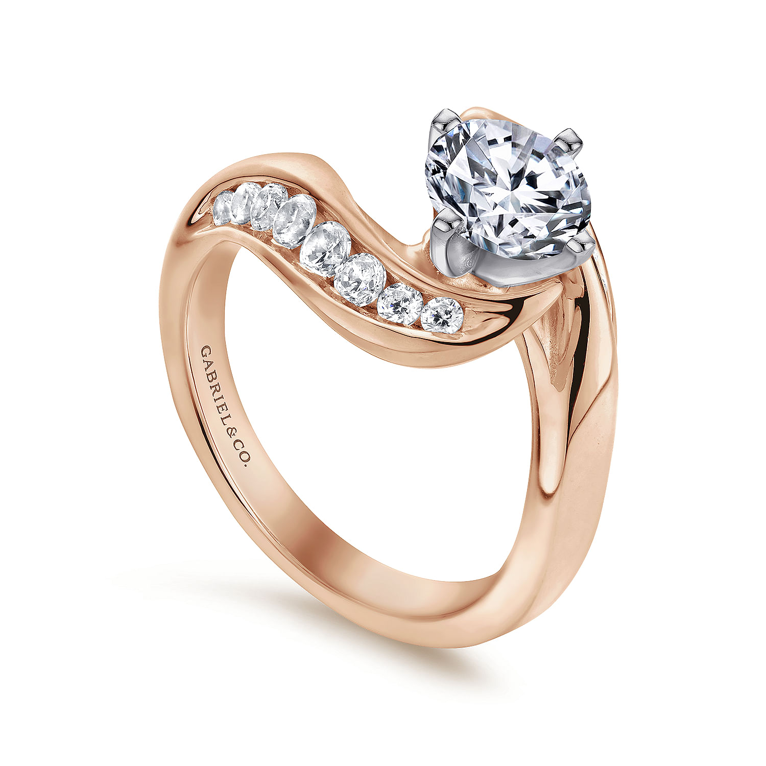 14K White-Rose Gold Round Diamond Bypass Channel Set Engagement Ring