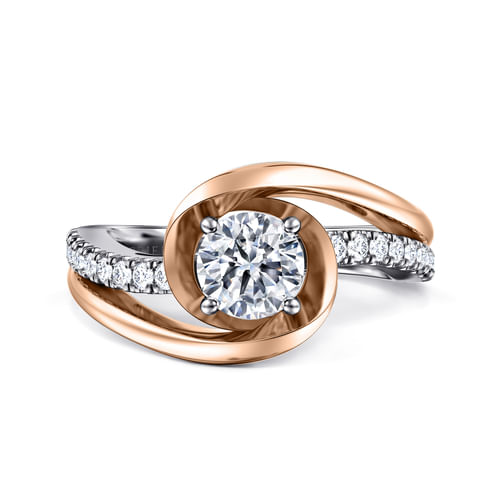 14K White-Rose Gold Round Diamond Bypass Engagement Ring