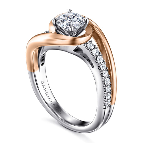 14K White-Rose Gold Round Diamond Bypass Engagement Ring