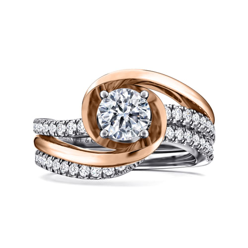 14K White-Rose Gold Round Diamond Bypass Engagement Ring