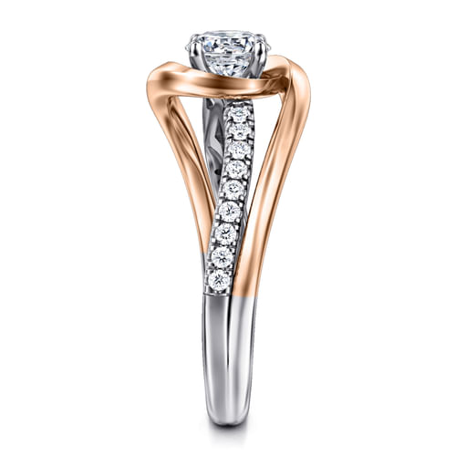 14K White-Rose Gold Round Diamond Bypass Engagement Ring