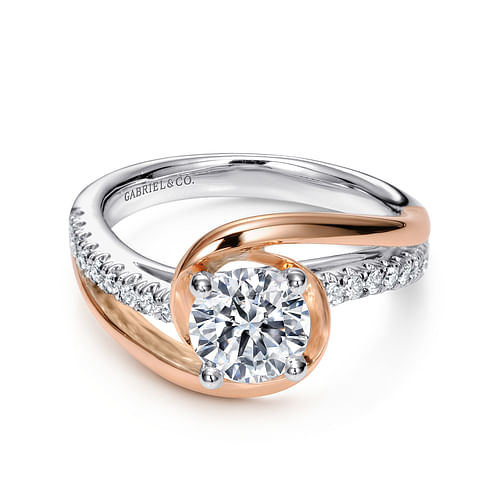 14K White-Rose Gold Round Diamond Bypass Engagement Ring