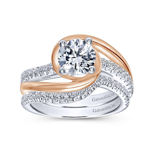 14K White-Rose Gold Round Diamond Bypass Engagement Ring