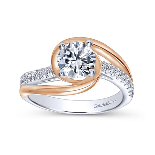 14K White-Rose Gold Round Diamond Bypass Engagement Ring