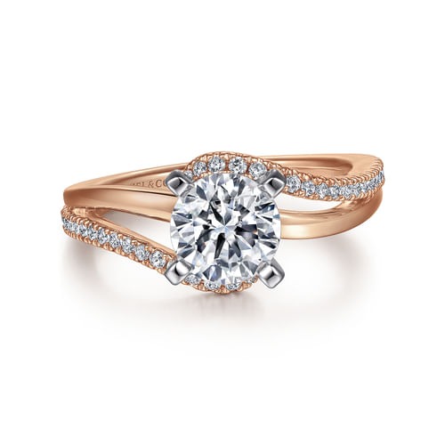 14K White-Rose Gold Round Diamond Bypass Engagement Ring