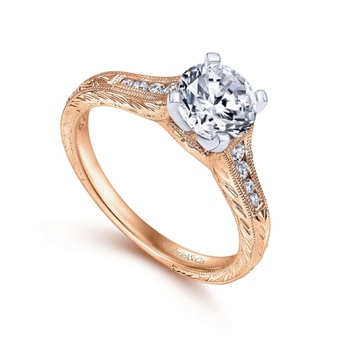 14K White-Rose Gold Round Diamond Channel Set Engagement Ring
