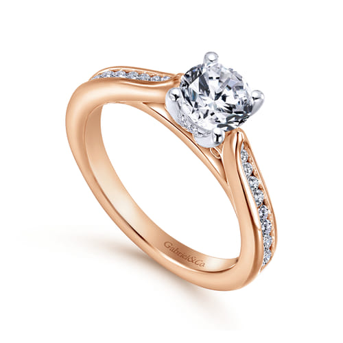 14K White-Rose Gold Round Diamond Channel Set Engagement Ring
