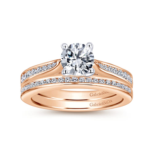 14K White-Rose Gold Round Diamond Channel Set Engagement Ring