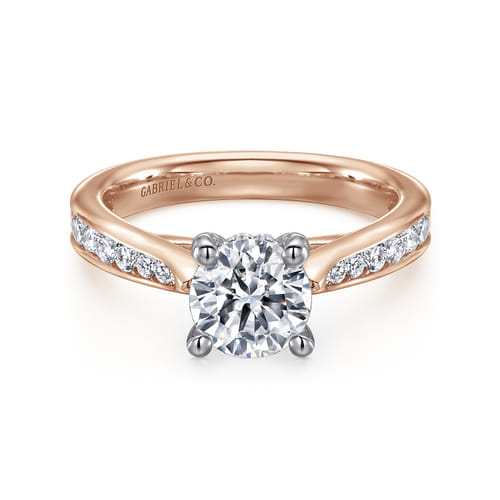 14K White-Rose Gold Round Diamond Channel Set Engagement Ring