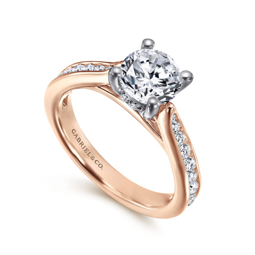14K White-Rose Gold Round Diamond Channel Set Engagement Ring