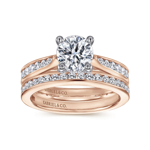 14K White-Rose Gold Round Diamond Channel Set Engagement Ring