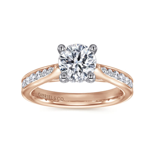 14K White-Rose Gold Round Diamond Channel Set Engagement Ring