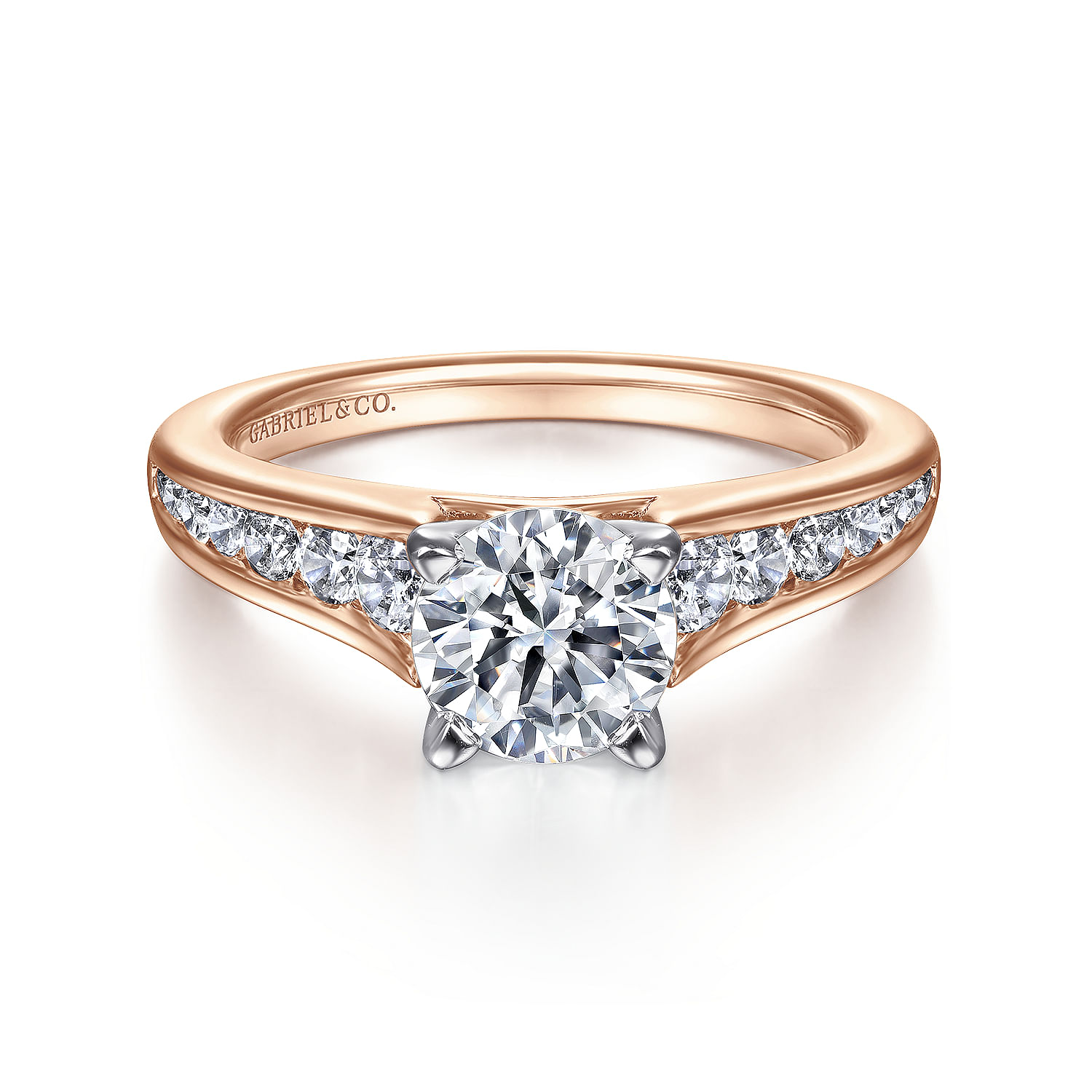 Gabriel - 14K White-Rose Gold Round Diamond Channel Set Engagement Ring