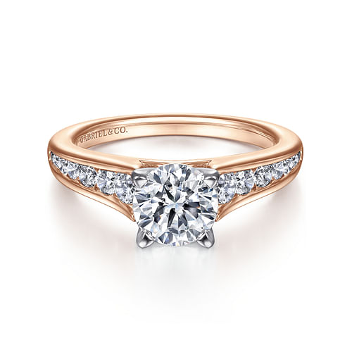 14K White-Rose Gold Round Diamond Channel Set Engagement Ring