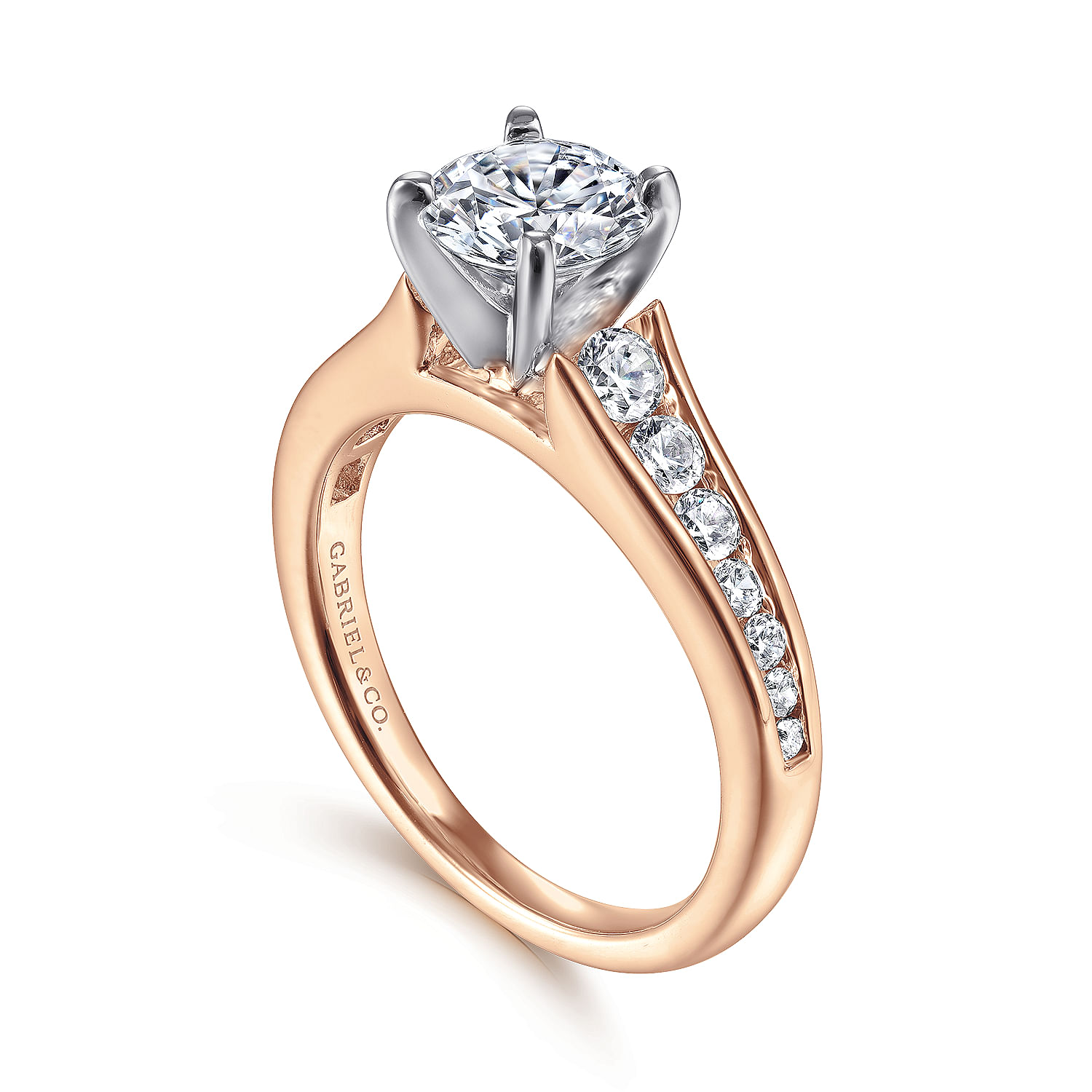 14K White-Rose Gold Round Diamond Channel Set Engagement Ring