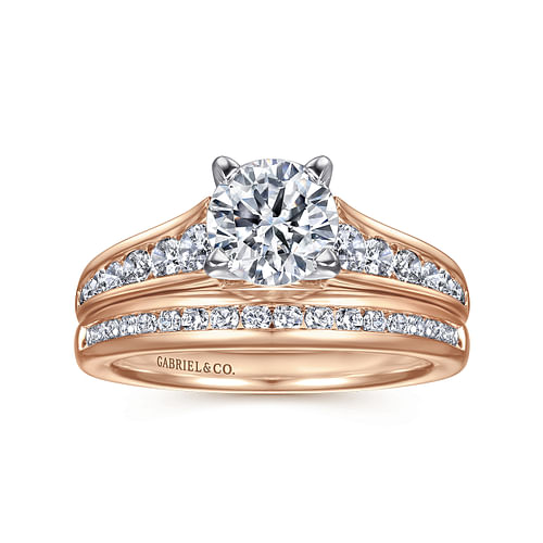 14K White-Rose Gold Round Diamond Channel Set Engagement Ring