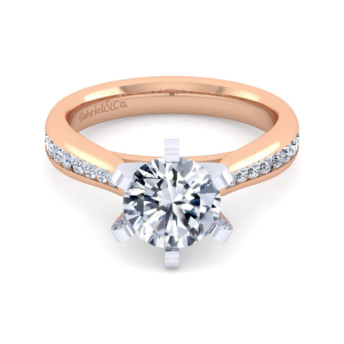 14K White-Rose Gold Round Diamond Channel Set Engagement Ring