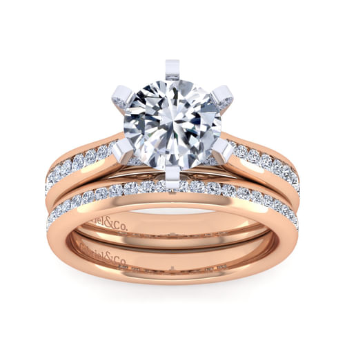 14K White-Rose Gold Round Diamond Channel Set Engagement Ring