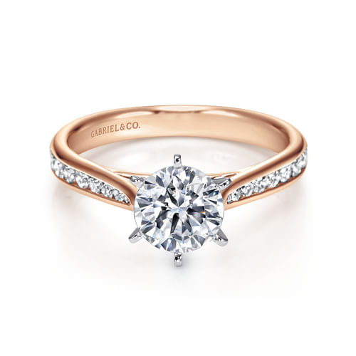 14K White-Rose Gold Round Diamond Channel Set Engagement Ring