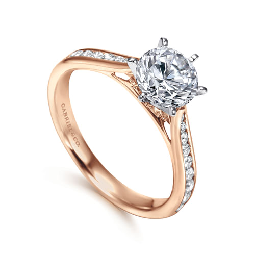 14K White-Rose Gold Round Diamond Channel Set Engagement Ring