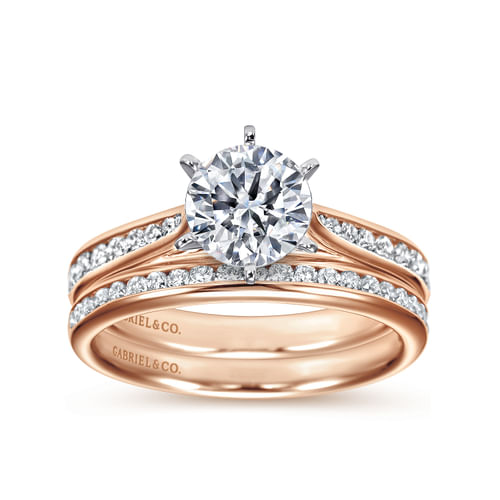 14K White-Rose Gold Round Diamond Channel Set Engagement Ring