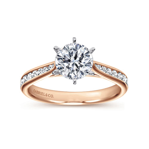 14K White-Rose Gold Round Diamond Channel Set Engagement Ring