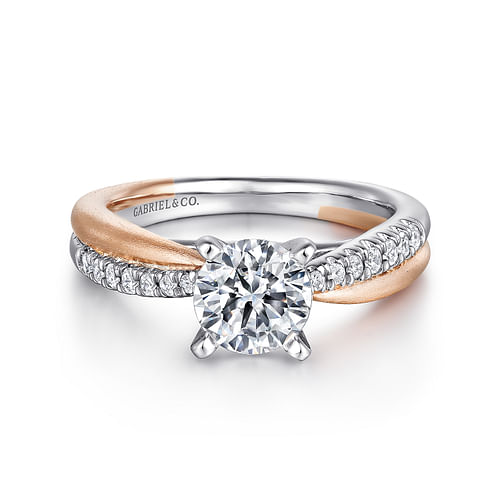 14K White-Rose Gold Round Diamond Criss Cross Engagement Ring