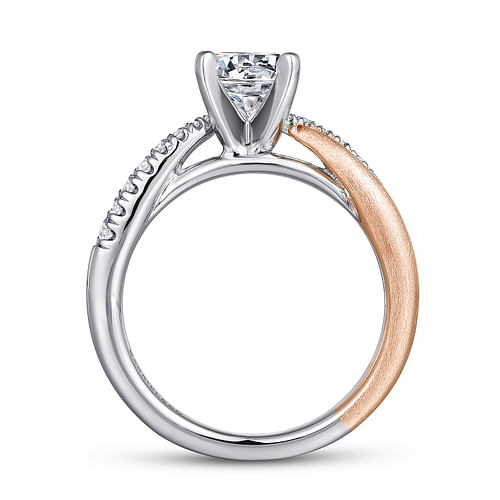 14K White-Rose Gold Round Diamond Criss Cross Engagement Ring