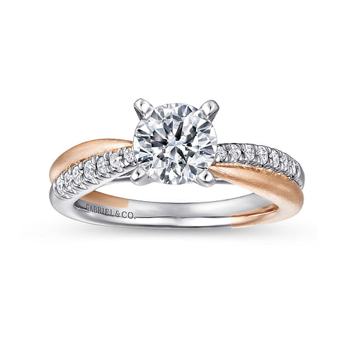 14K White-Rose Gold Round Diamond Criss Cross Engagement Ring