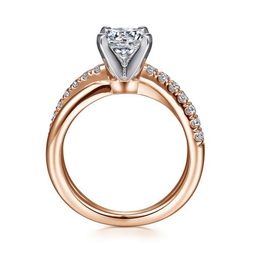 14K White-Rose Gold Round Diamond Criss Cross Engagement Ring