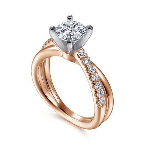 14K White-Rose Gold Round Diamond Criss Cross Engagement Ring
