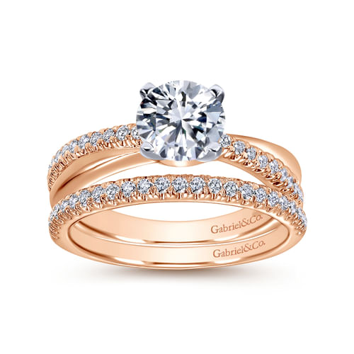 14K White-Rose Gold Round Diamond Criss Cross Engagement Ring