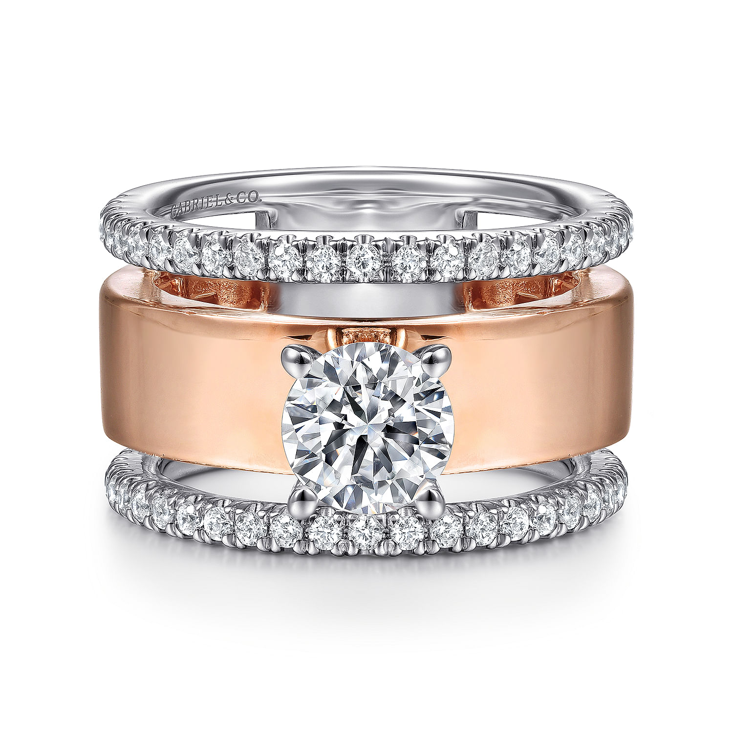 Gabriel - 14K White-Rose Gold Round Diamond Engagement Ring 