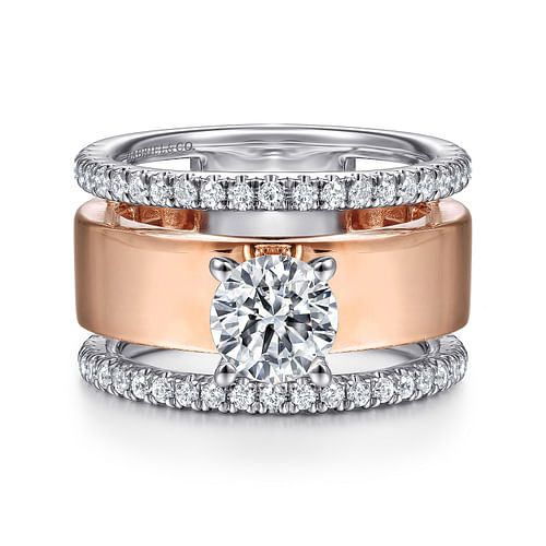 14K White-Rose Gold Round Diamond Engagement Ring 