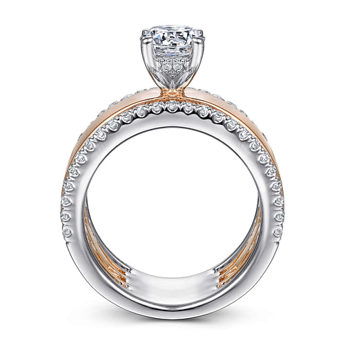 14K White-Rose Gold Round Diamond Engagement Ring 