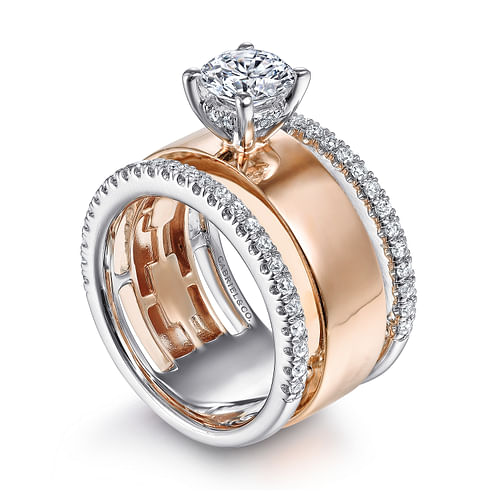 14K White-Rose Gold Round Diamond Engagement Ring 