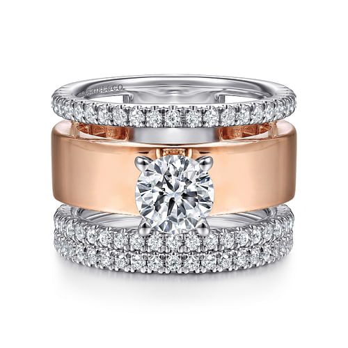 14K White-Rose Gold Round Diamond Engagement Ring 