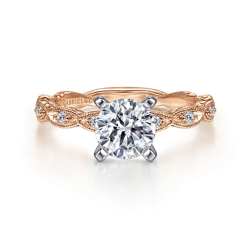 14K White-Rose Gold Round Diamond Engagement Ring 