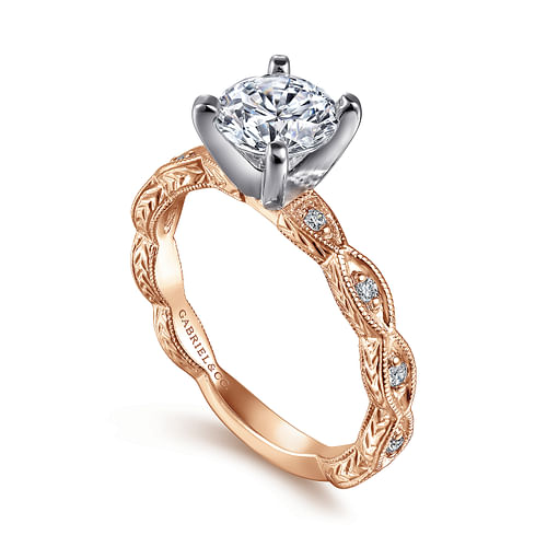 14K White-Rose Gold Round Diamond Engagement Ring 