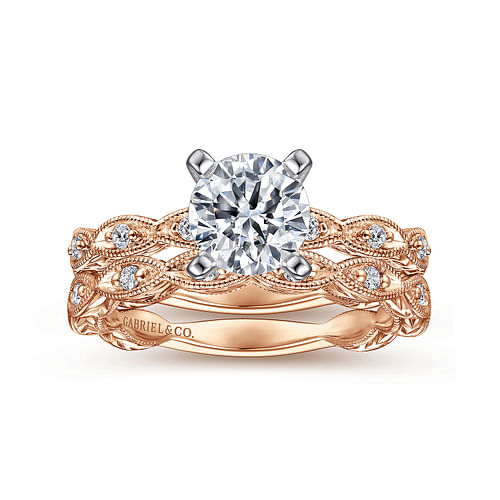 14K White-Rose Gold Round Diamond Engagement Ring 