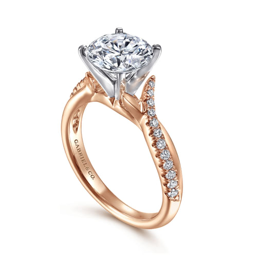 14K White-Rose Gold Round Diamond Engagement Ring