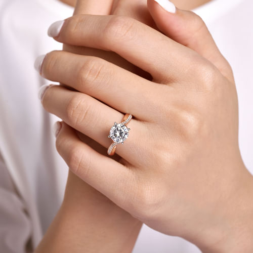 14K White-Rose Gold Round Diamond Engagement Ring
